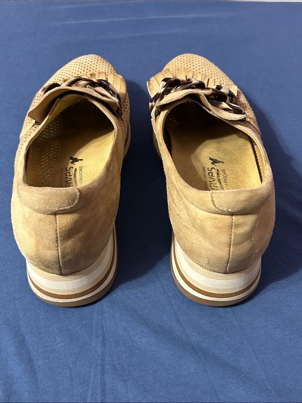 Women’s “Softwaves Cadie Camel Velour” slip-on platform sneakers